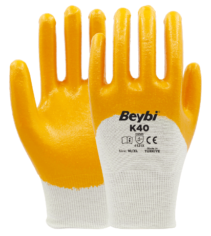 Nitril Polyester  Eldiven Beyaz + Sarı No:10 Çift