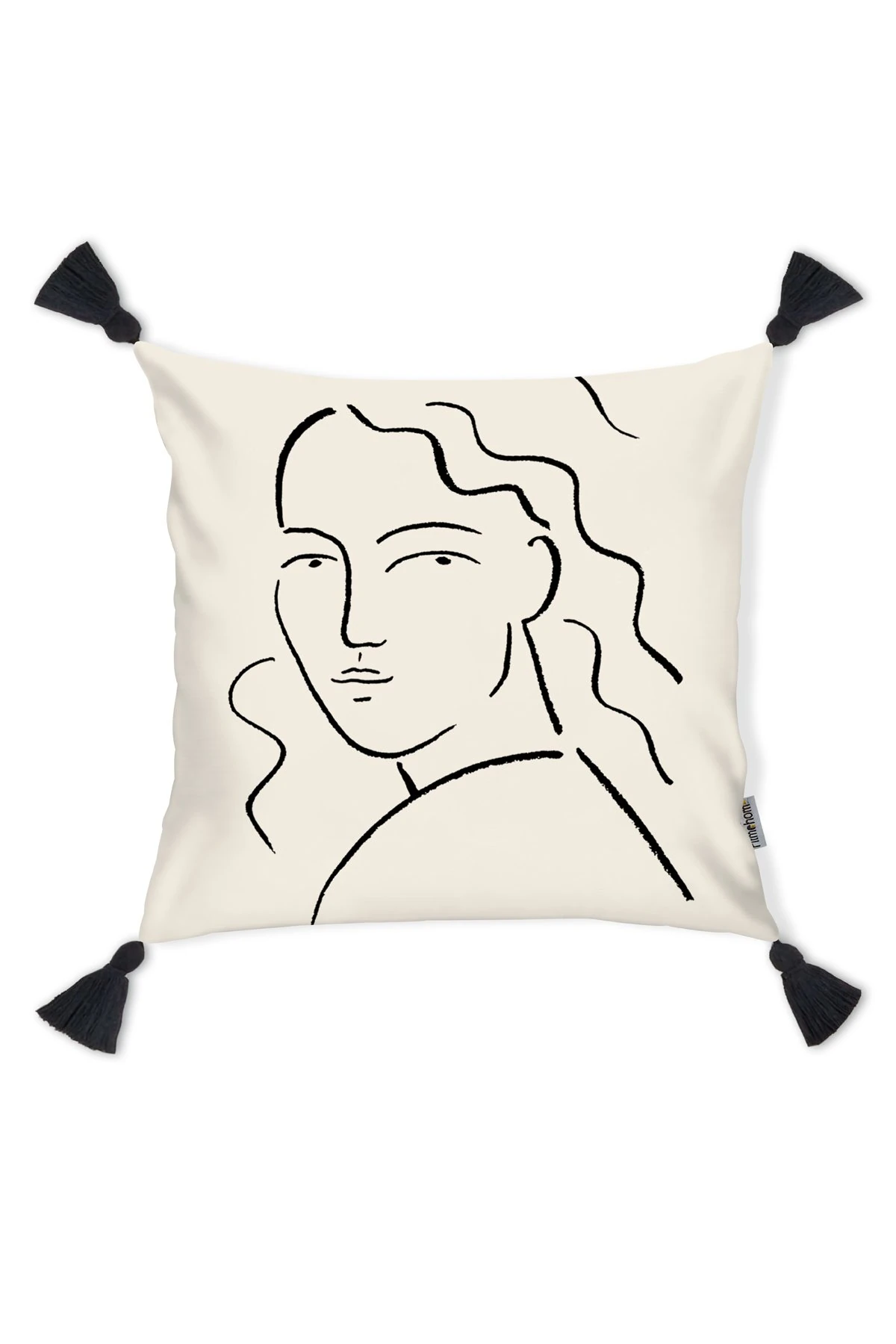 Kırlent Kılıfı Püsküllü Siyah Beyaz Desen 43x43cm