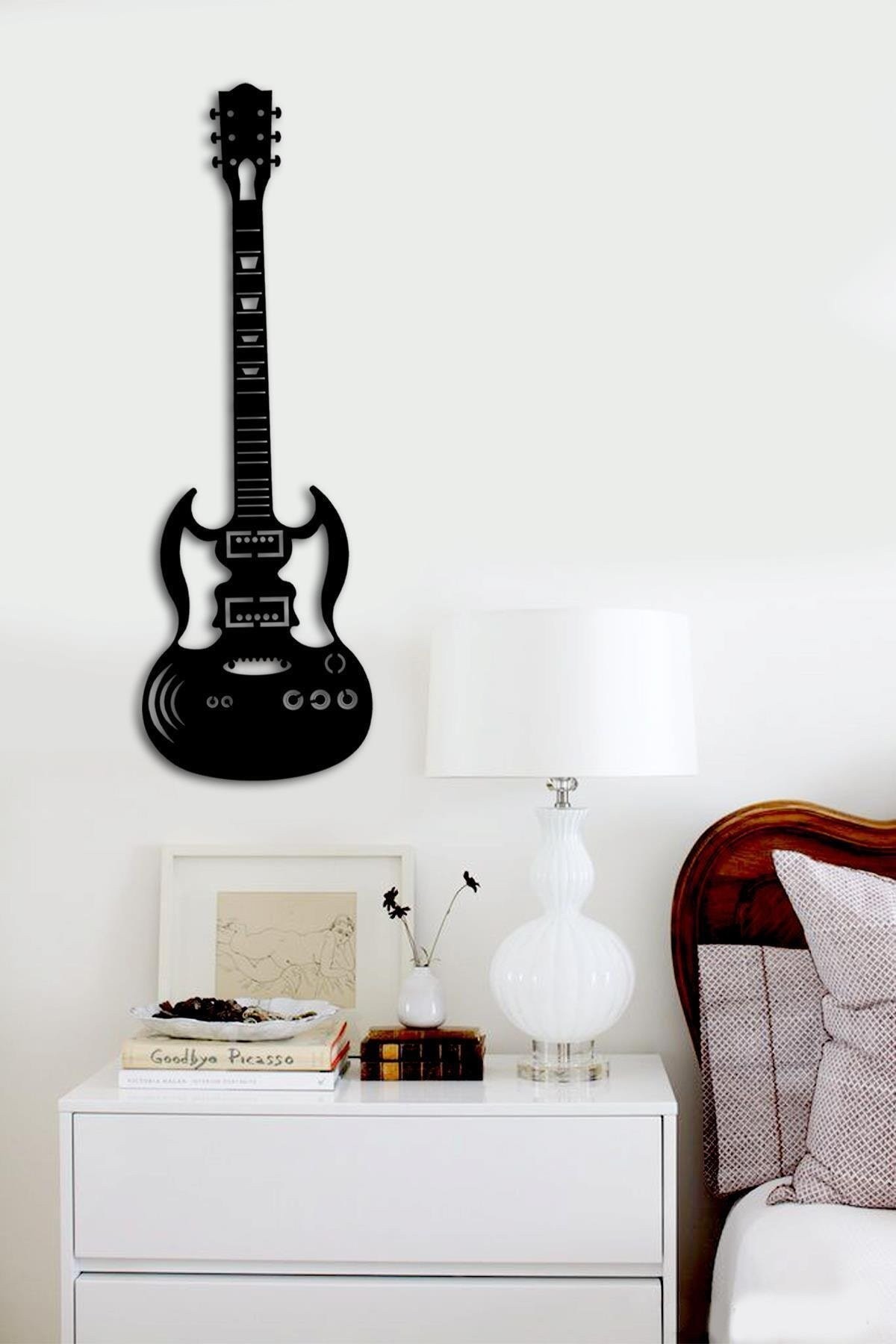 Duvar Dekoru Ahşap Lazer Kesim Gitar 60x20cm