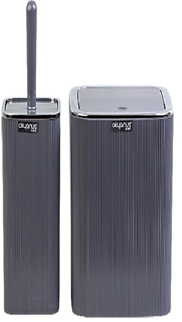 Wc Bidon & Fırça 2li Banyo Seti Kare Krom Kahve