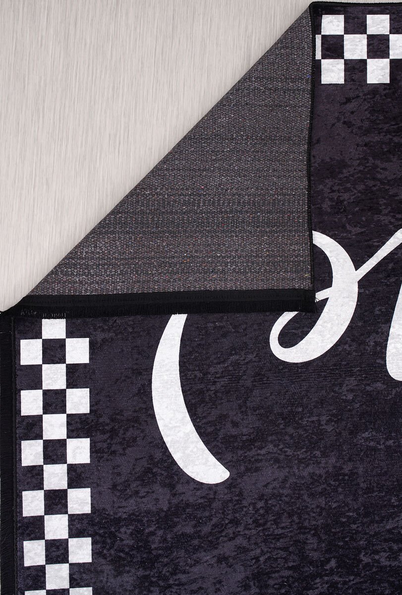 KaymazTabanlıYıkanabilirMutfak Halısı Siyah 80x150