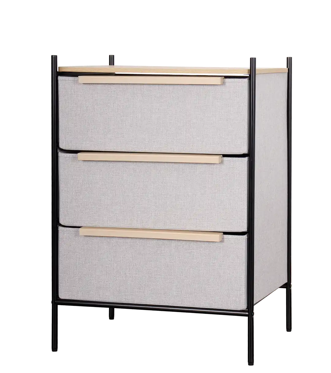 Nightstand 3 Drawers Textile Metal Gray 57x40x79cm