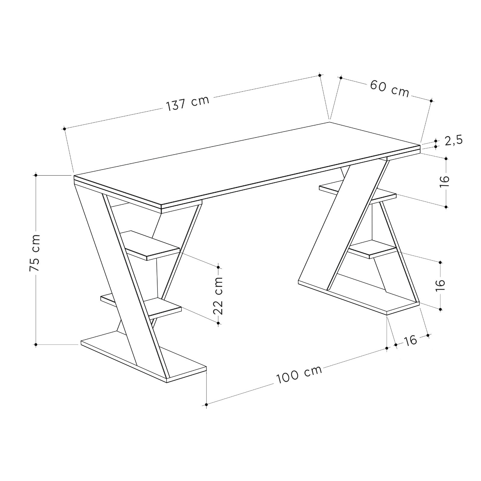 Çalışma Masası Papıllon Beyaz-Antrasit 137*75*60cm