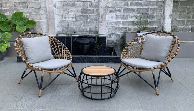 Amos Bistro Set2'li Rattan Naturel Orta Sehpa+Krem