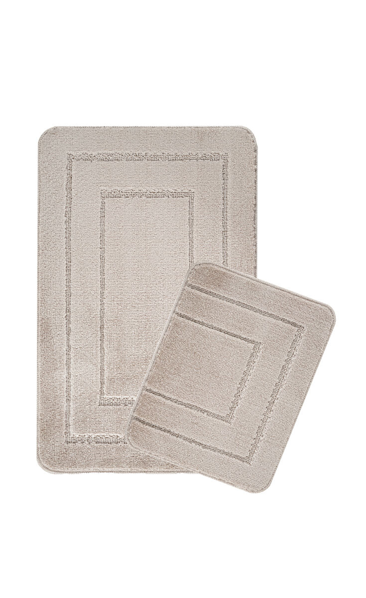 Banyo Paspas Çerçeve Desen Vizon İkili  Set 50x80