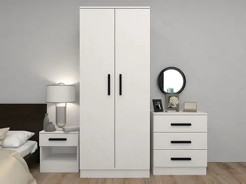 Clothes Cabinet 2 Doors + Bedside Table + Dresser 3pcs Byz
