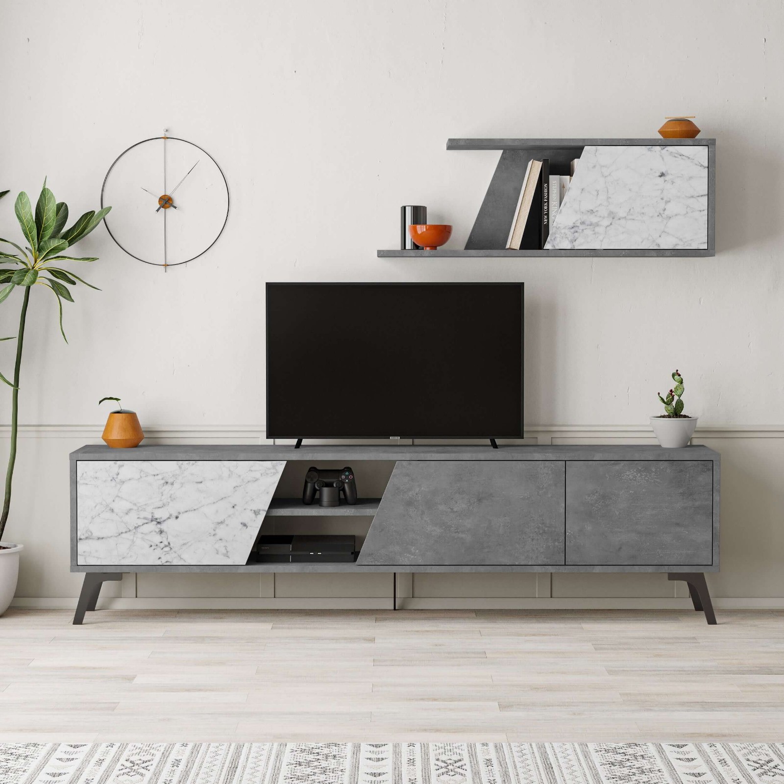 TV Ünitesi Fıona Retro Gri-Carrara 180*35,6*48cm