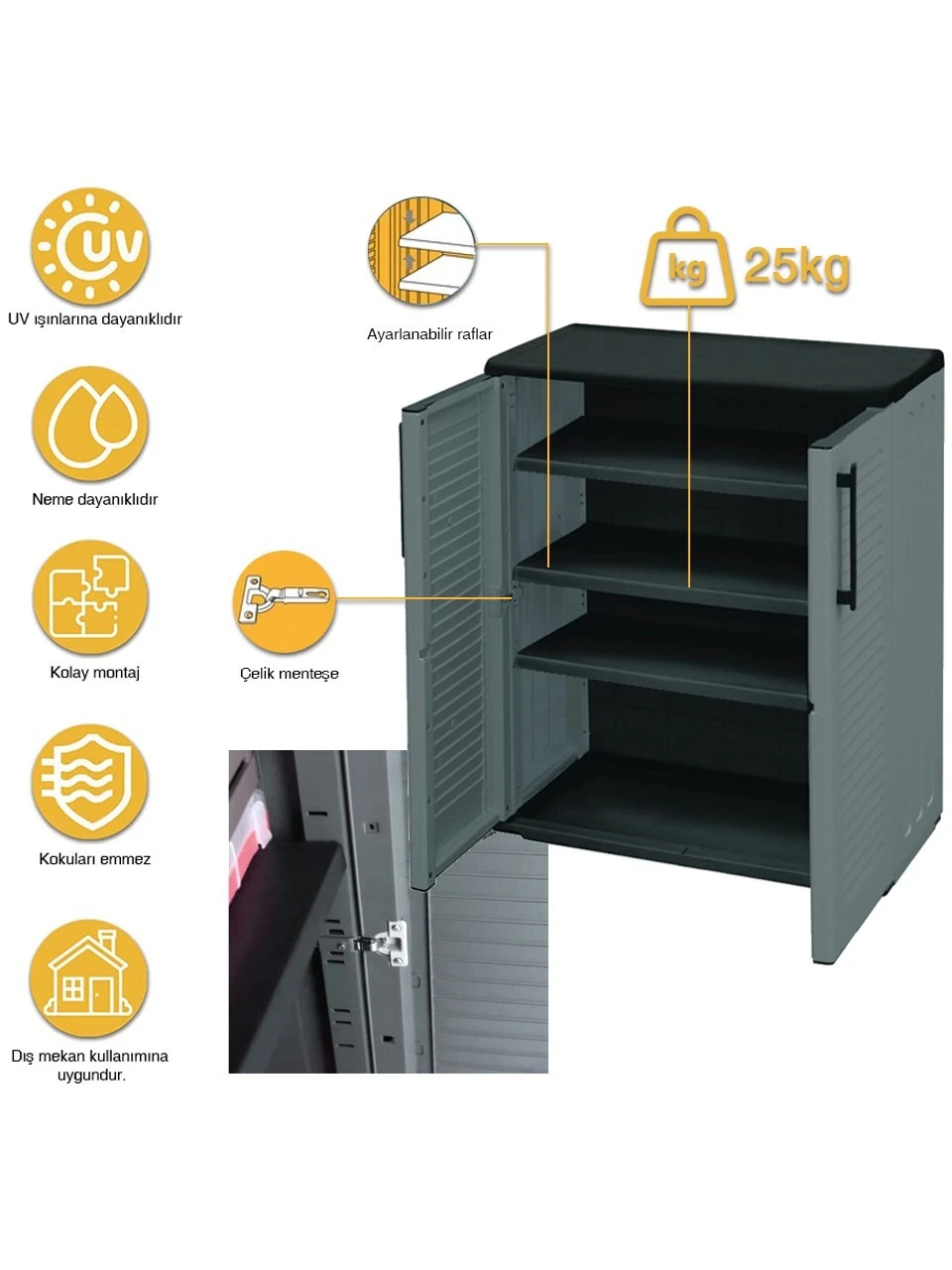 EASY Kısa Dolap Pls. 3 Raflı Antrasit 68x37x84cm