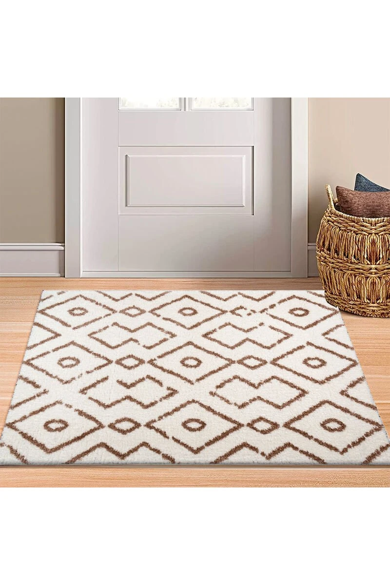 Yumuşak Dokulu Shaggy Paspas Beyaz Desenli 50x80