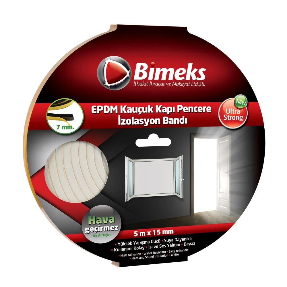 EPDM Kauçuk Kapı Pencere Bandı 7mmx15mmx5mt Beyaz