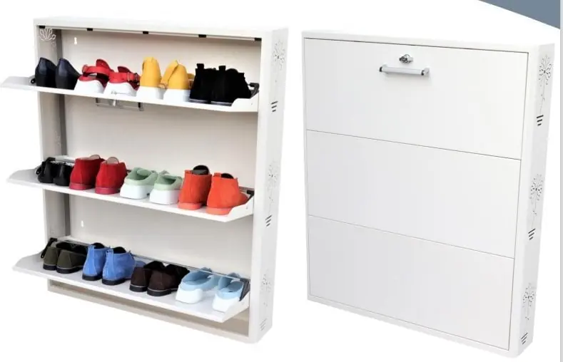 Shoe Cabinet 3 Pieces Metal White 108x90x16cm