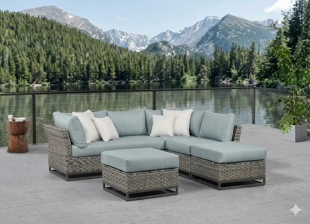 Torrance Corner Sitting Set Rattan+Center Coffee Table GrayMindr