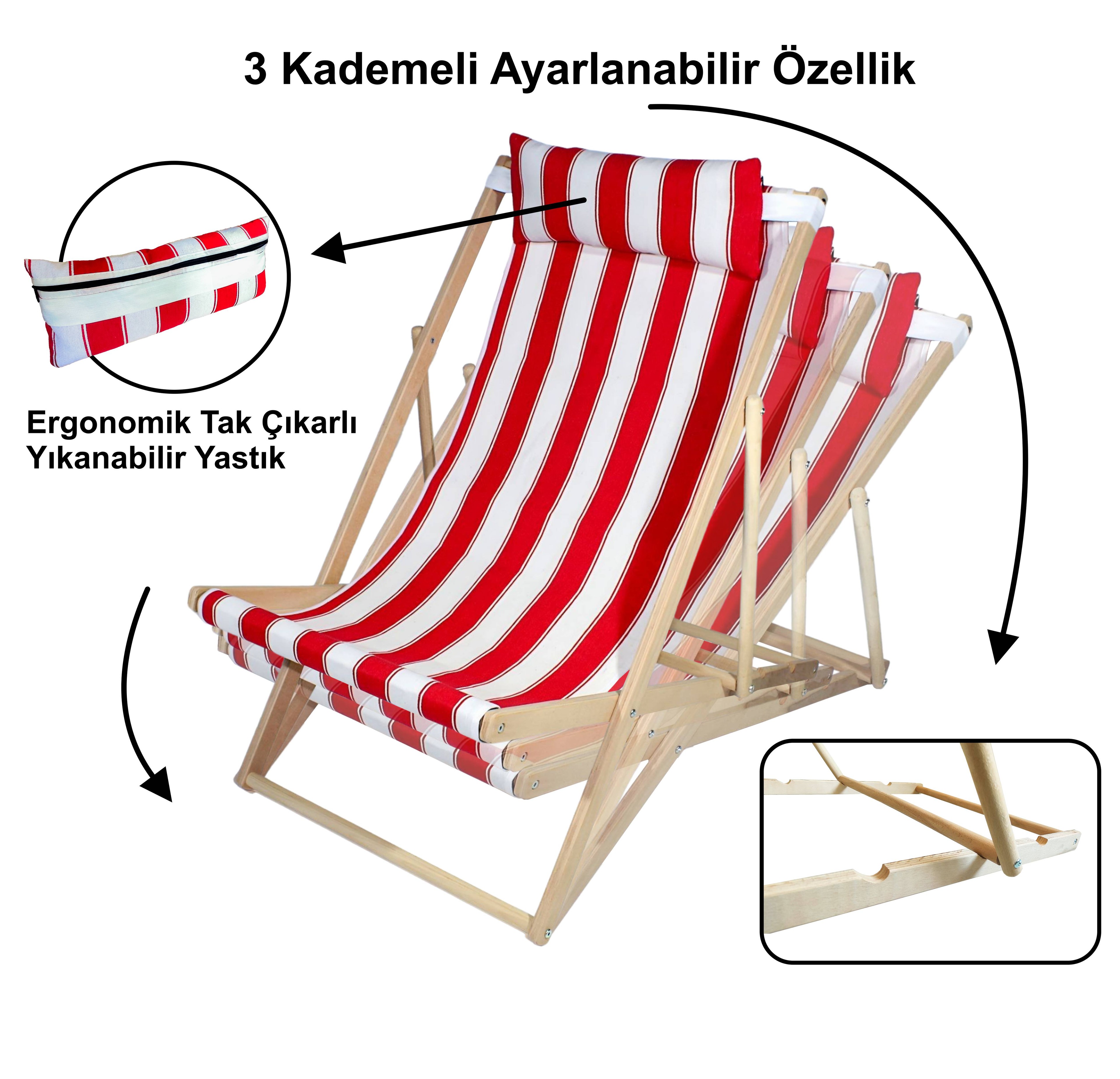 Ahşap Katlanır Sandalye Kırmızı Beyaz
