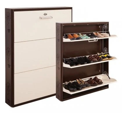 Ayakkabı Dolabı 3lü Metal Kahve -Krem 108x90x16cm