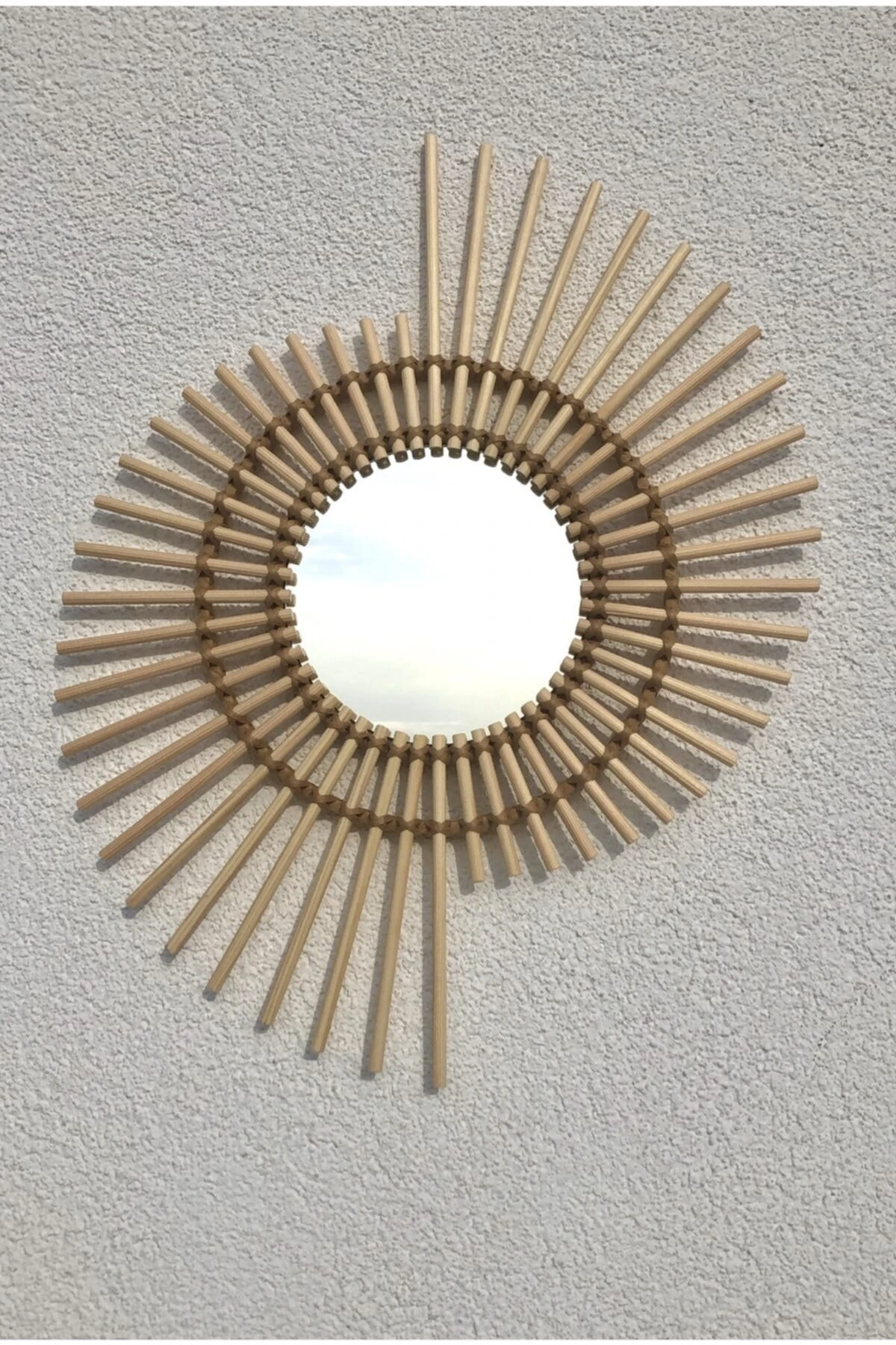 Ayna Rattan Bambu 60x60 cm Çark Ahşap