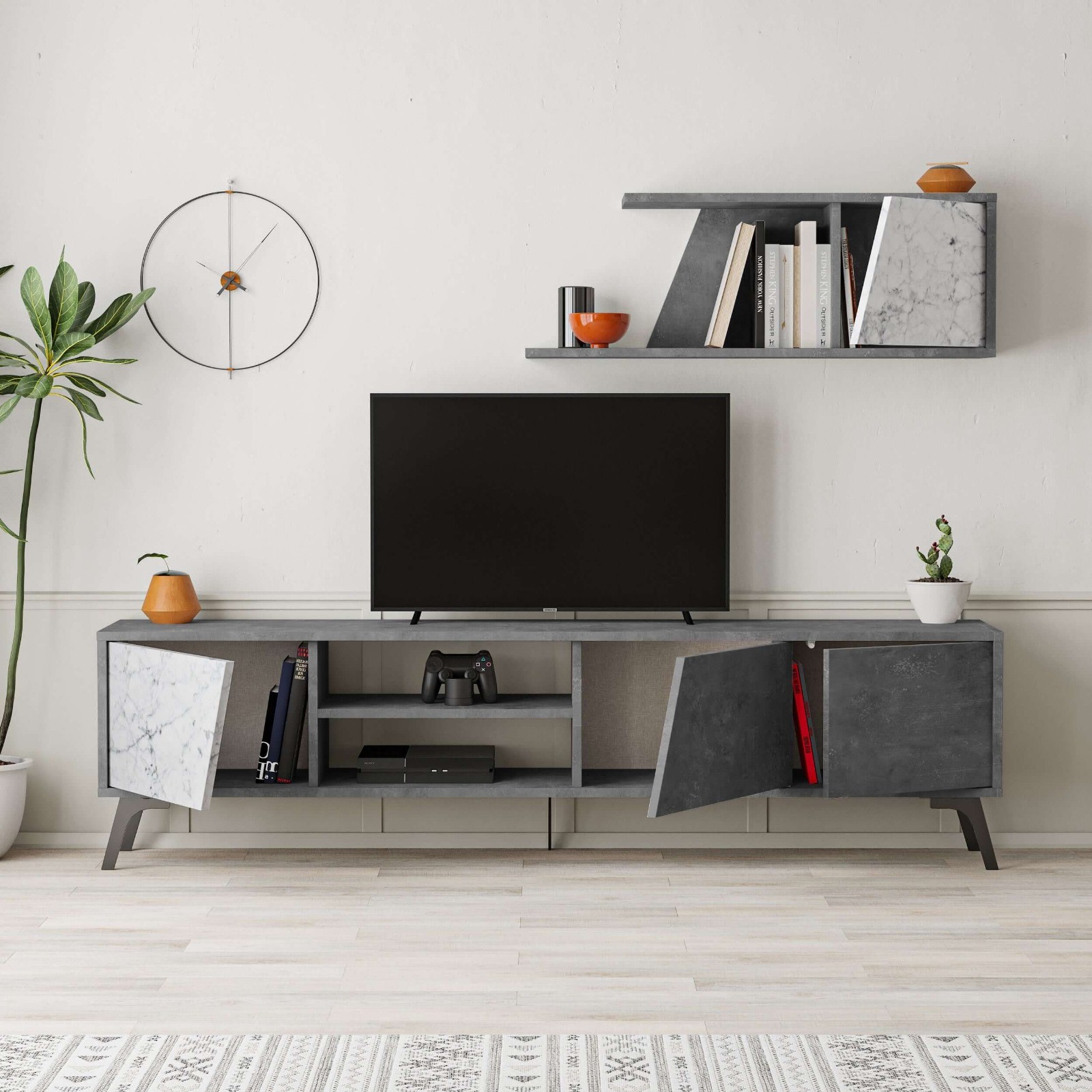 TV Ünitesi Fıona Retro Gri-Carrara 180*35,6*48cm