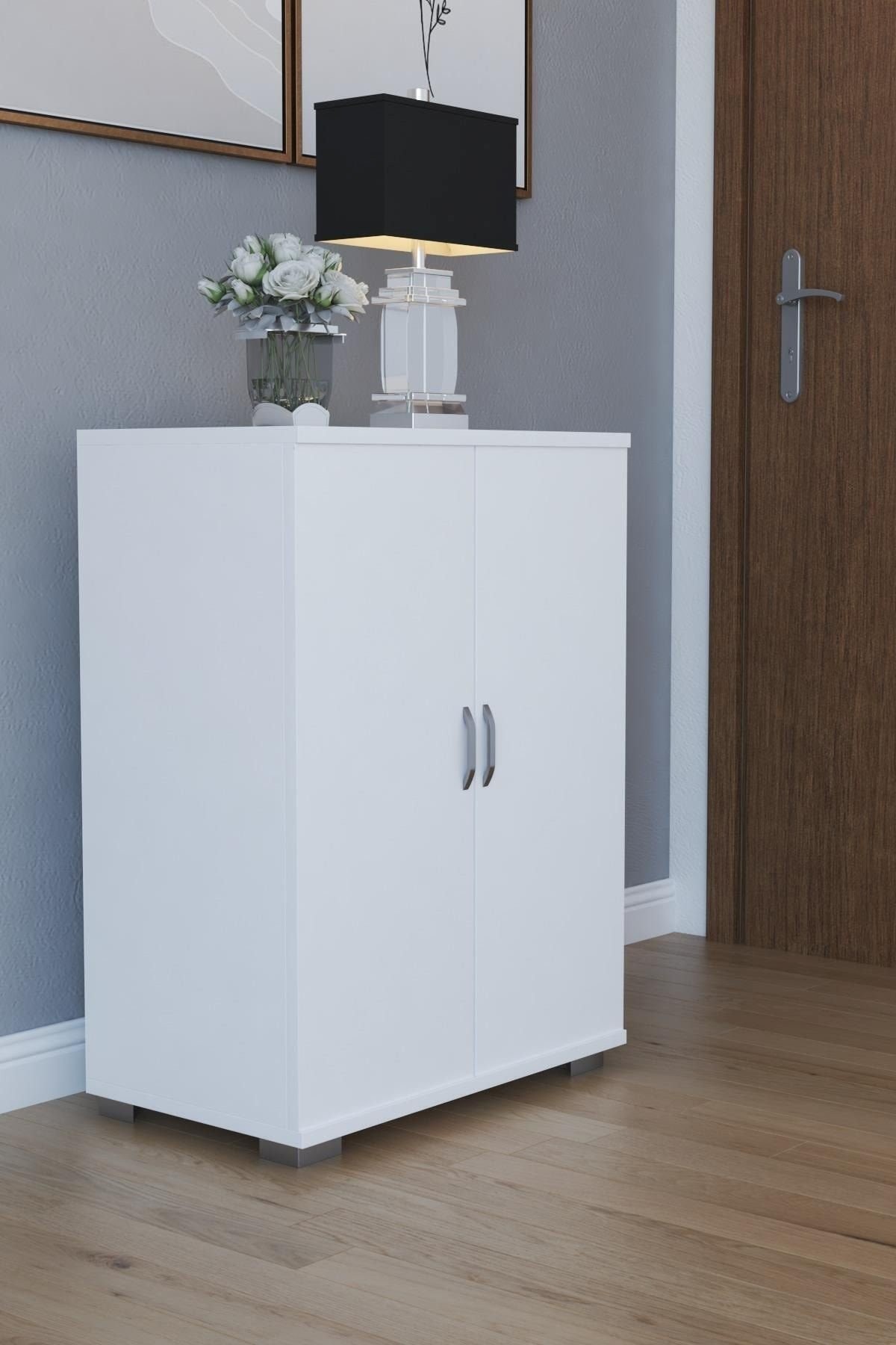 Ayakkabılık 4 Raflı 2 Kapaklı Beyaz 74z35z80cm