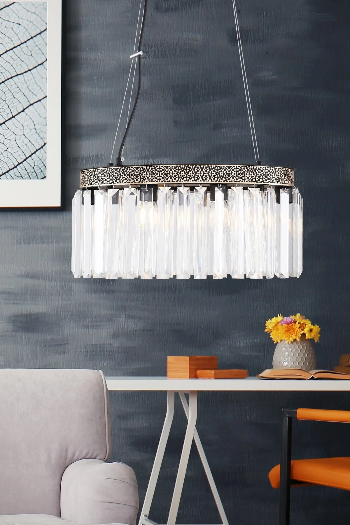 Altemura Avize Elips Taşlı Siyah