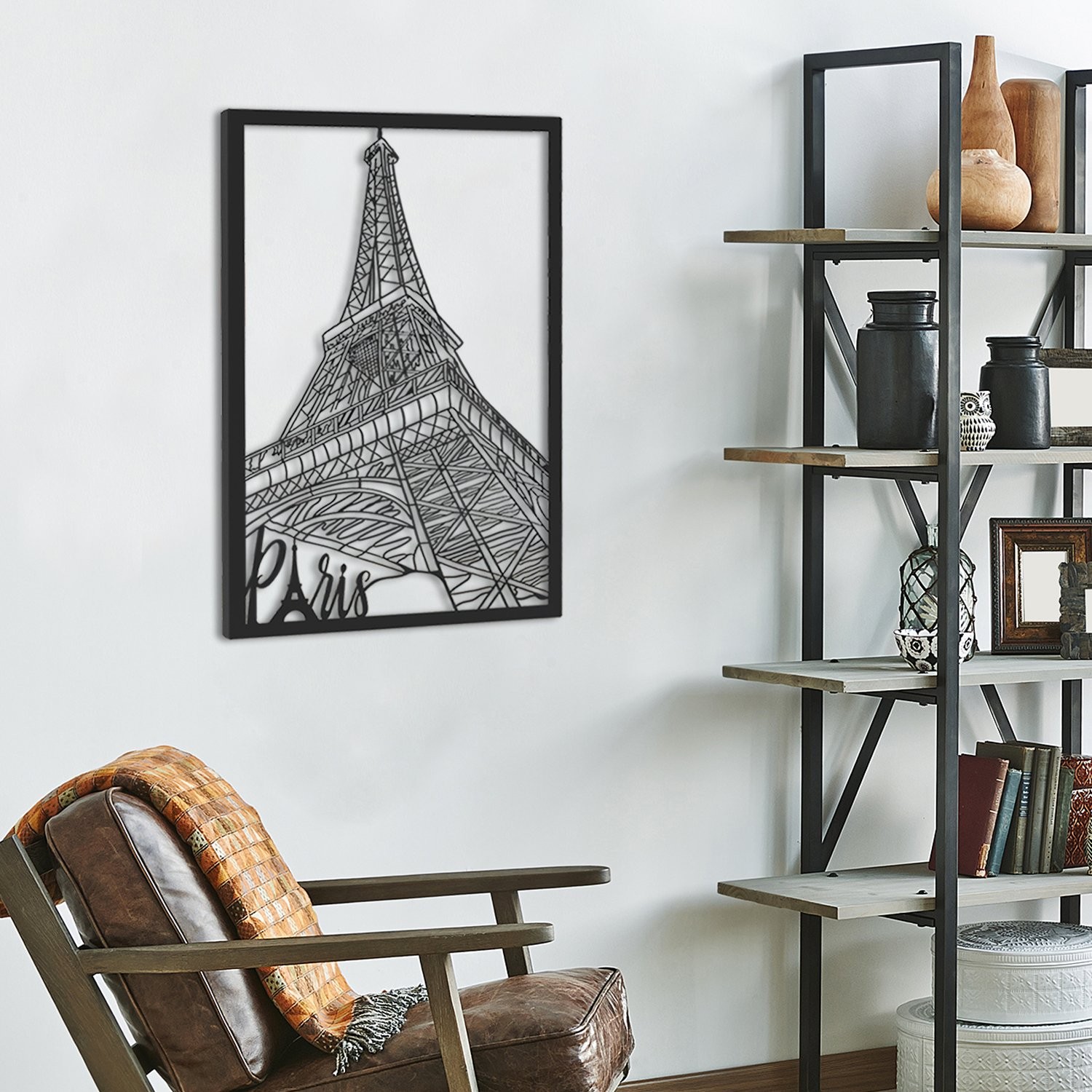 Eiffel Tower Metal Tablo Siyah 28*43cm