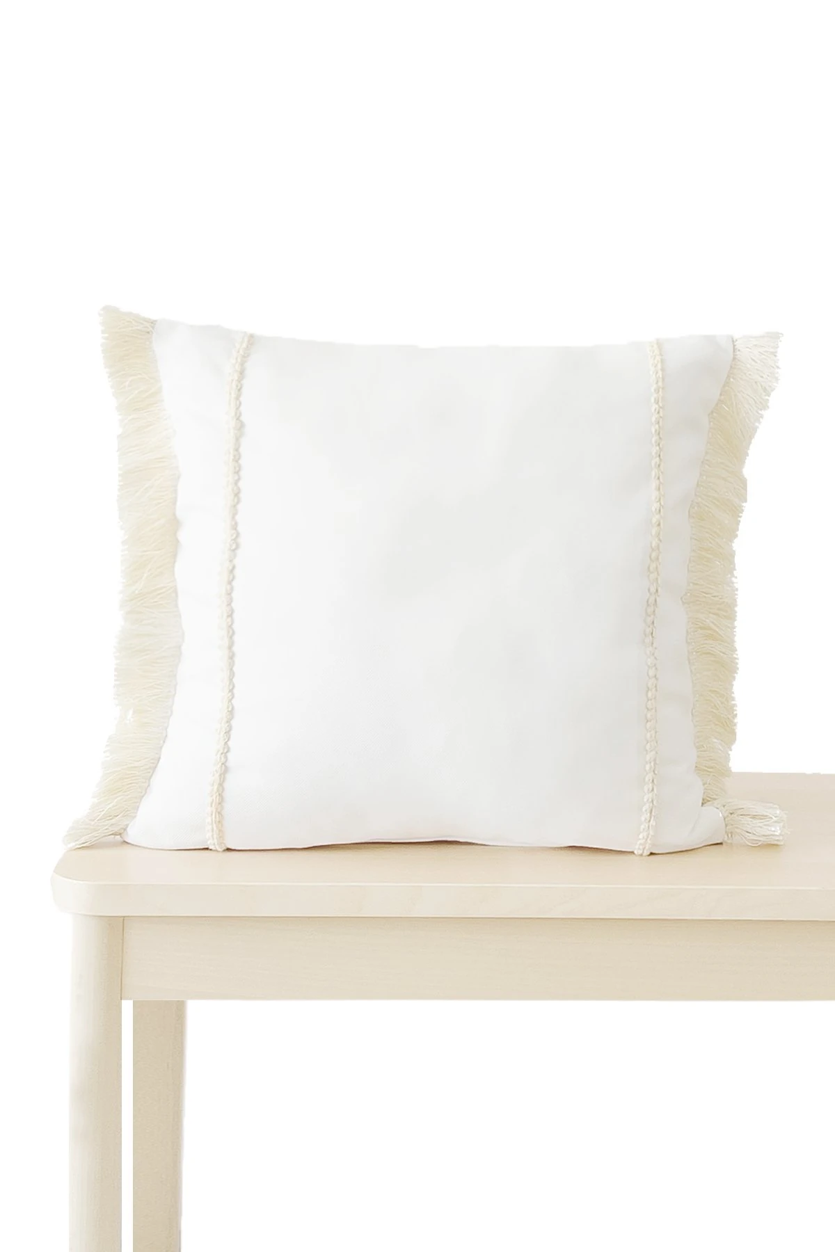 Kırlent Kılıfı Püsküllü Düz Beyaz 43x43cm