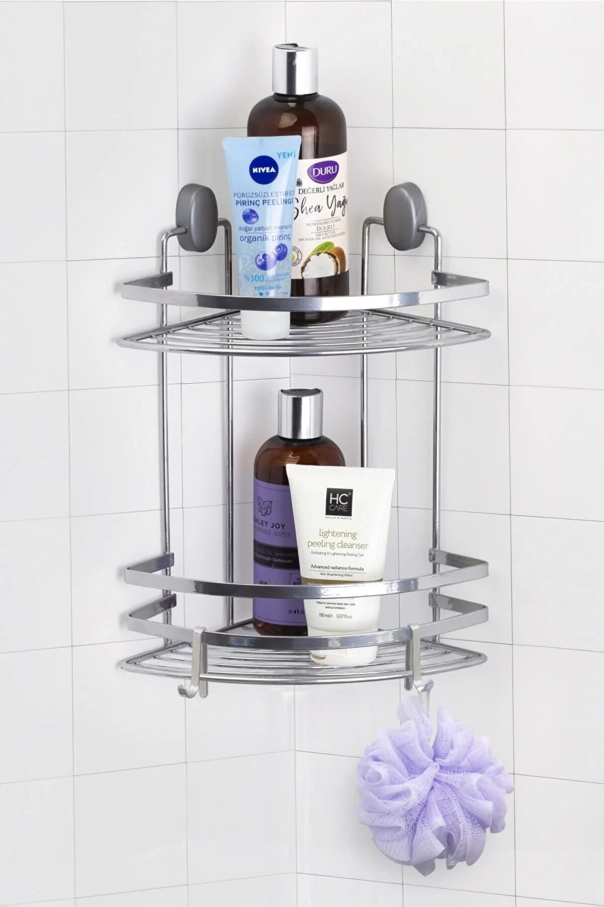 Banyo Köşe Raf Lamalı 2 Katlı 22cm Krom