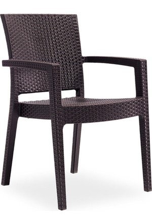 Plastik Rattan Kollu Sandalye Kahve