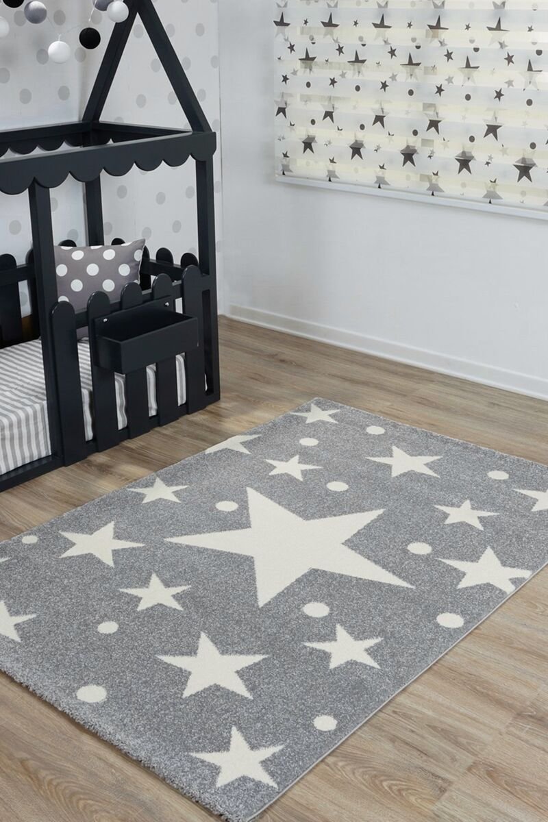 Çocuk Odası Halısı Gri Yıldızlı  80x150cm
