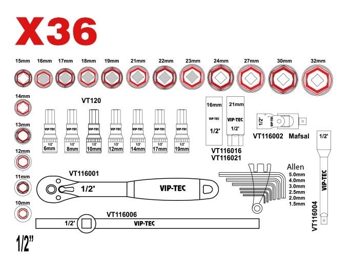 Lokma Anahtar Takımı 1/2" 36parça (10-32mm)