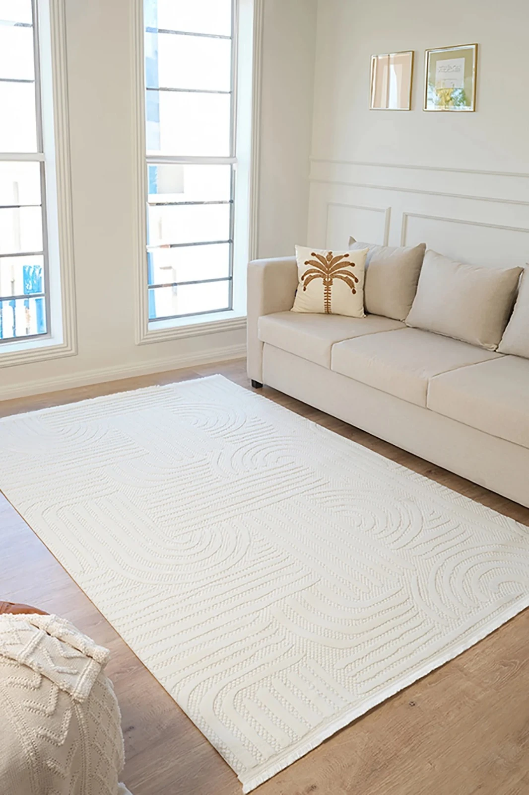 Vola Dokuma Halı Çizgili Krem 100x200