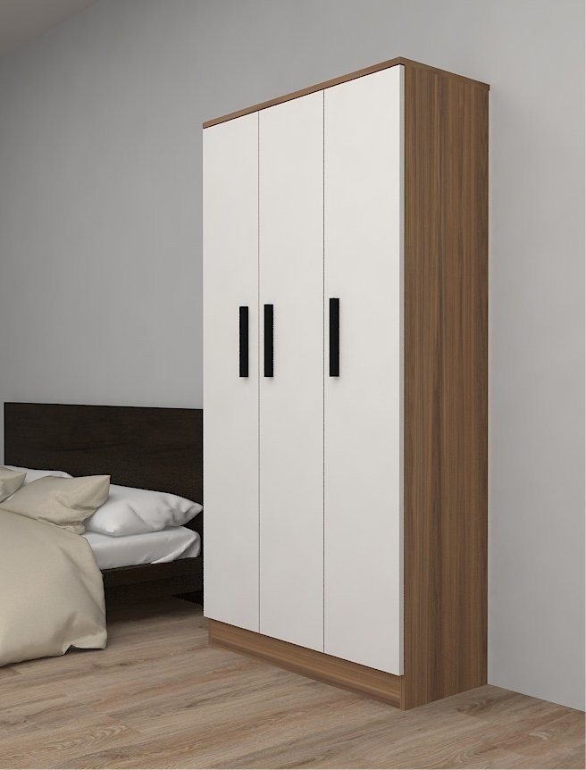 Kıyafet Dolabı 3 Kapaklı  Ceviz Beyaz 90*170*37cm