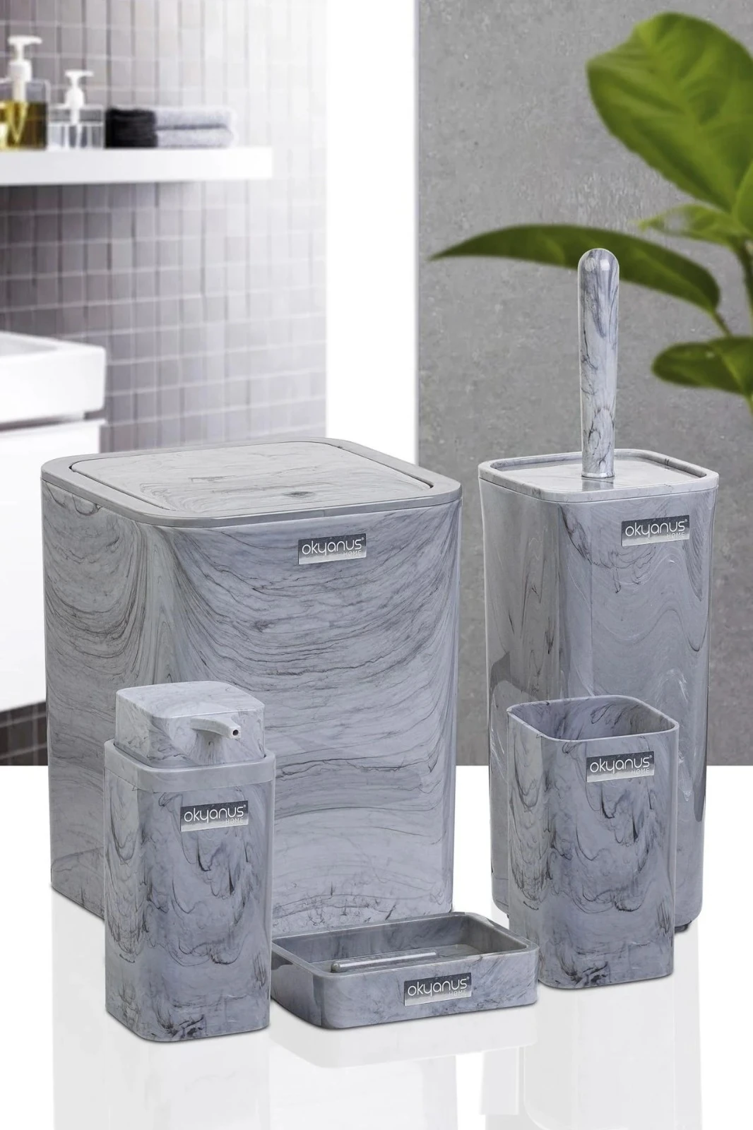 Banyo Seti Kare 5 li Mermer Desen