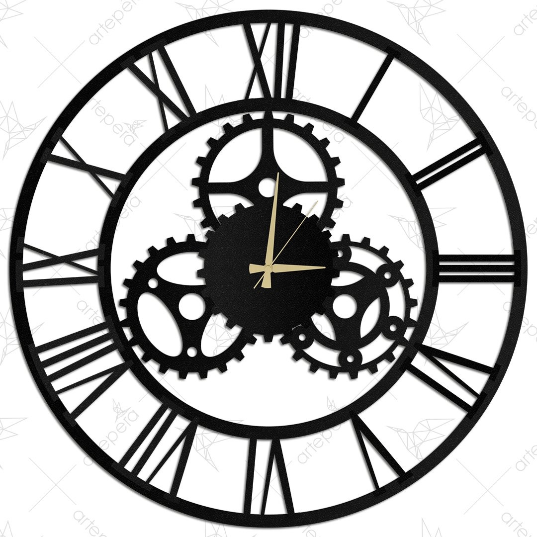 Gearwheel Metal Duvar Saati Siyah 49*49cm