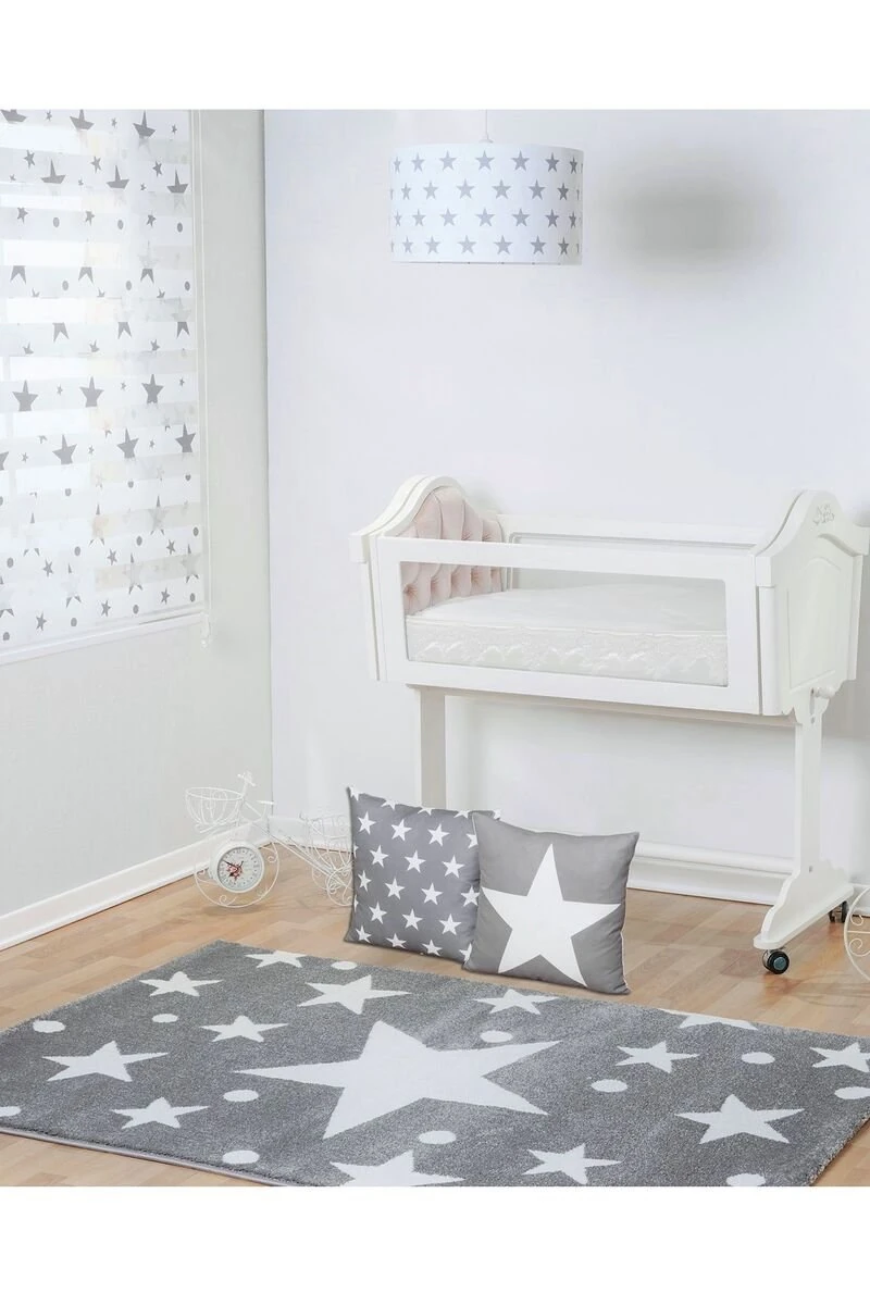 Çocuk Odası Halısı Gri Yıldızlı  80x150cm
