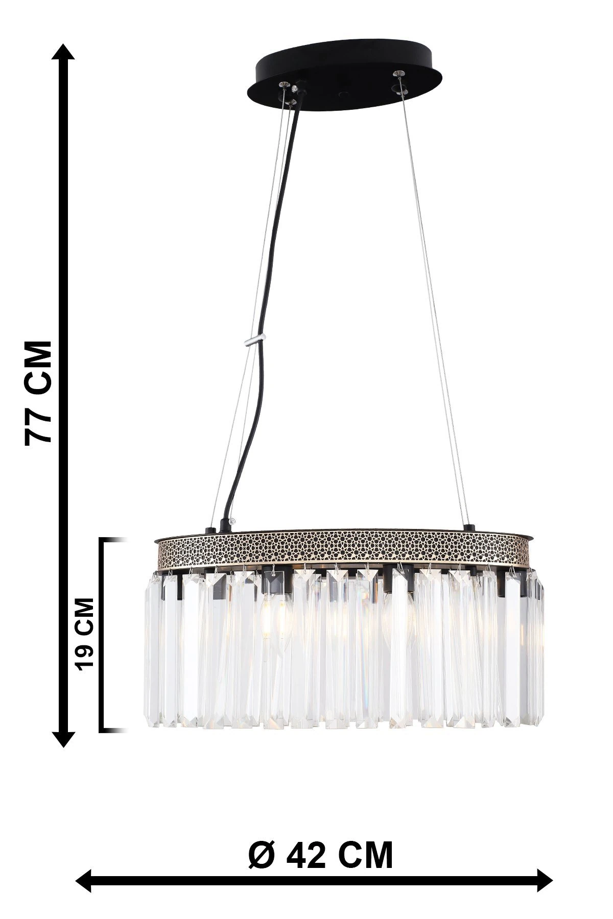 Altemura Avize Elips Taşlı Siyah