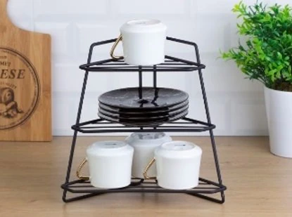 Mutfak Organizeri Üçgen Üç Katlı Raf Siyah