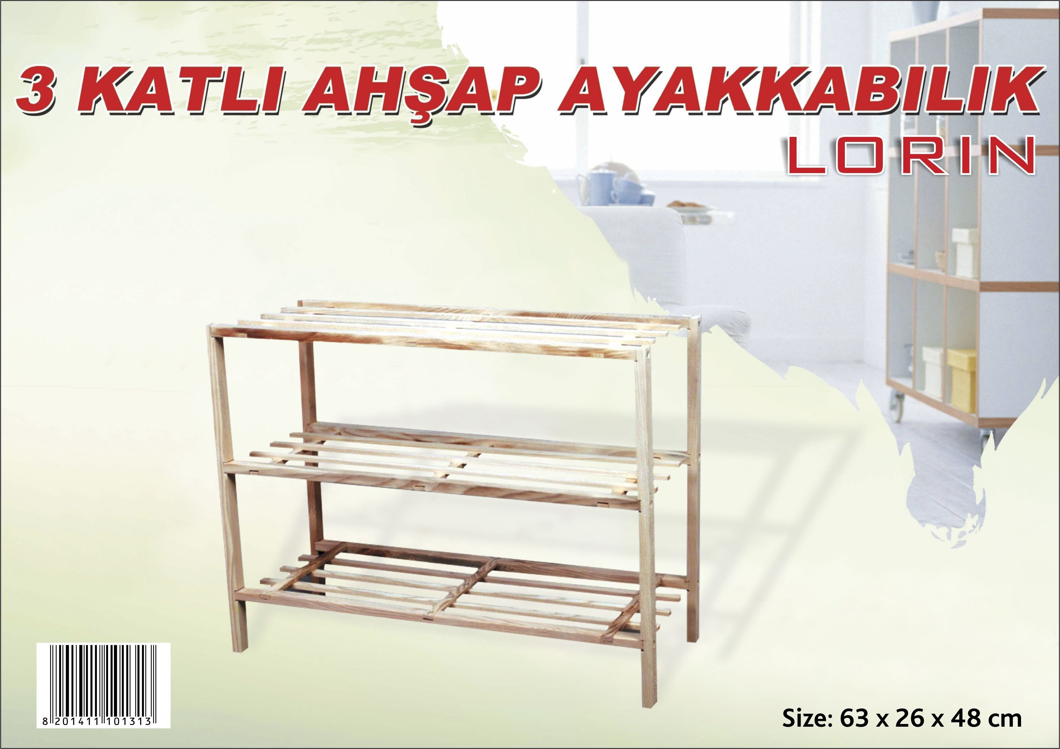Ayakkabılık Ahşap 3katlı 64*26*48cm