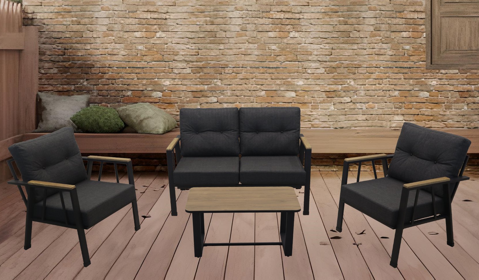 Oturma Seti Dane 2+1+1+Sehpa Metal Antrasit