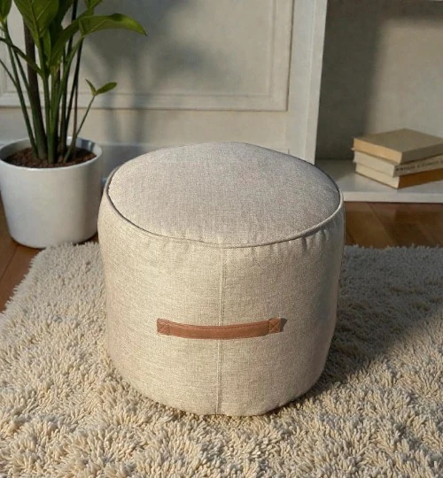 Puf Kumaş Yuvarlak Krem 37x45cm