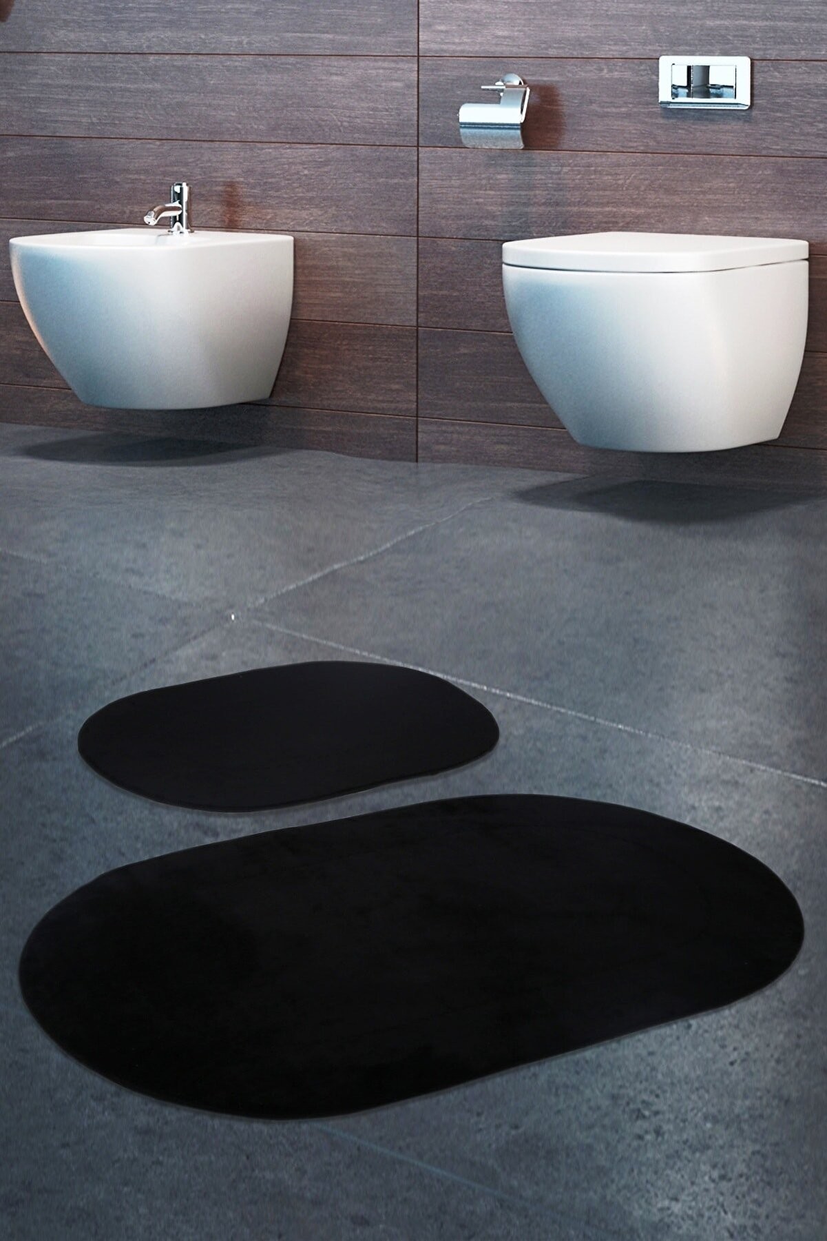 Klozet Paspas Takımı 2Li Oval Siyah 60x100 50x60cm