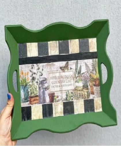 Peri Çiçekli Tepsi Yeşil 36cm