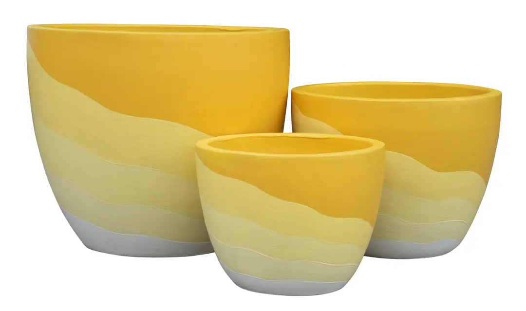 Flower Pot Set of 3 Yellow Gradient Pattern Yellow Ø38-30-24cm
