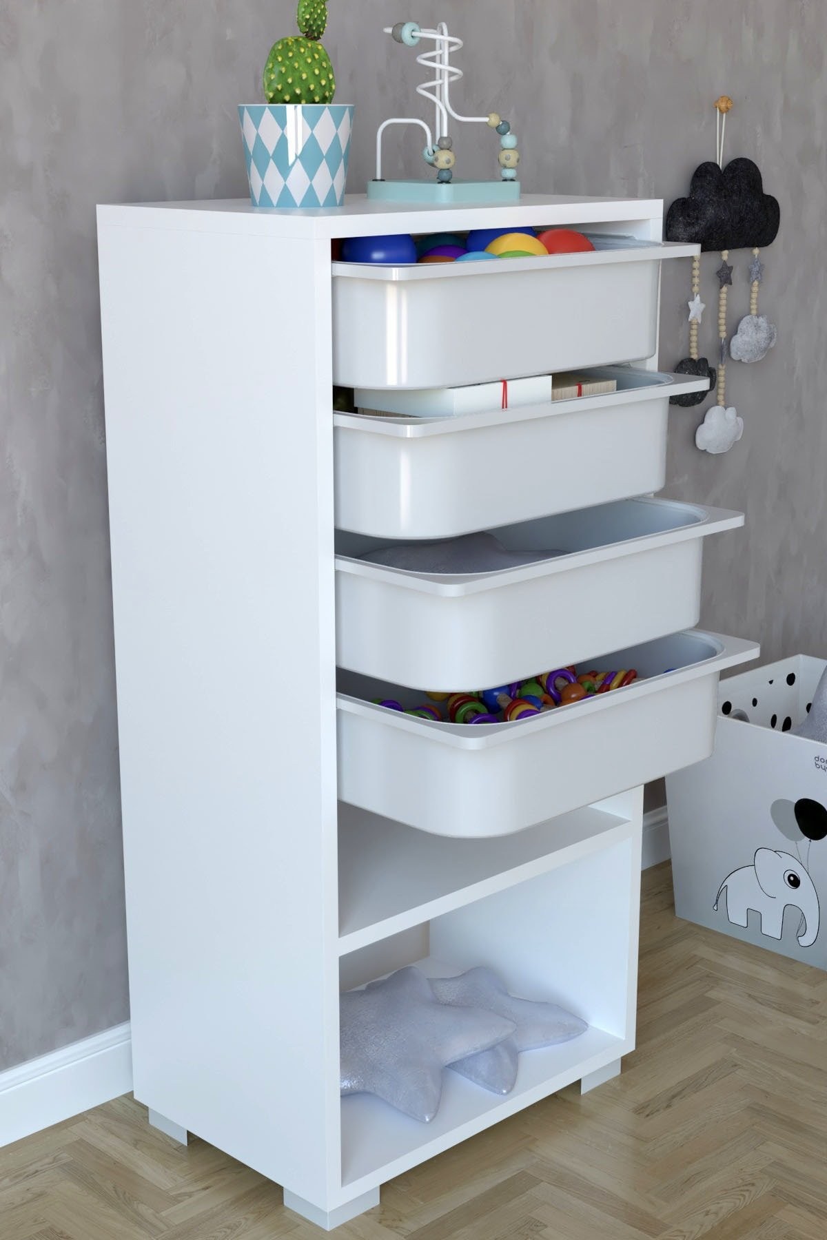 Çok Amaçlı Dolap 4 Sepetli Beyaz 45.5x30x97.5cm