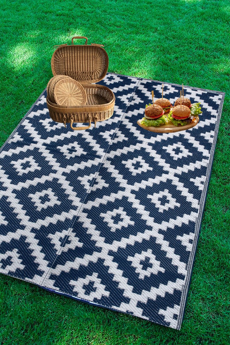 Savana Plaj- PiknikHasırMatMaviBeyazDesen120x180