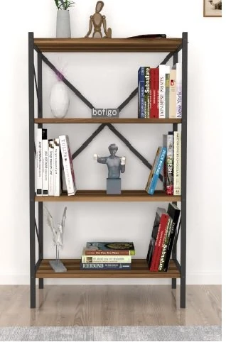 Kitaplık Metal 4 Raflı Small Ceviz 60x150x26cm