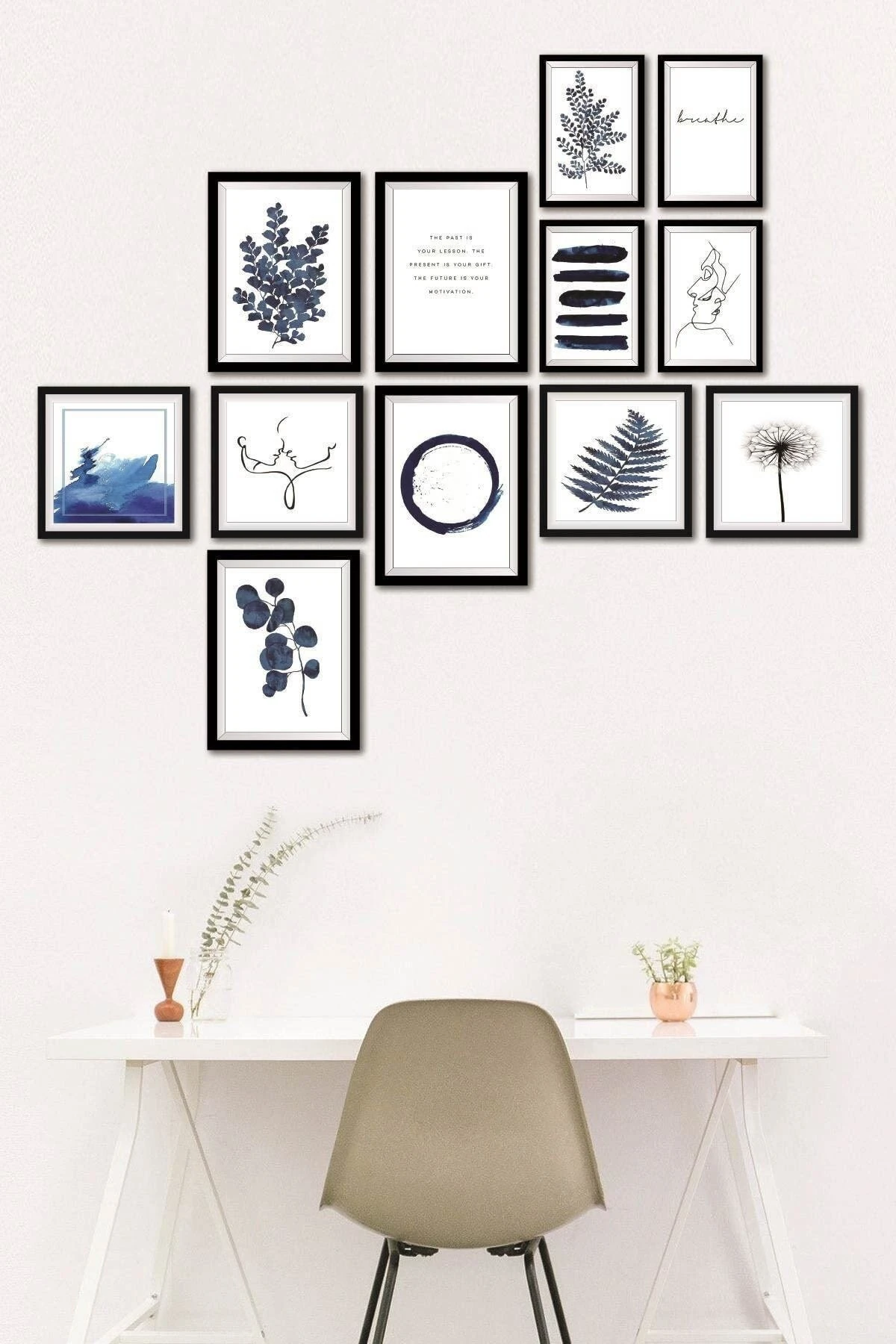 Tablo Çerçeve Görünümlü 12 adet Mavi 90x75cm Bantl