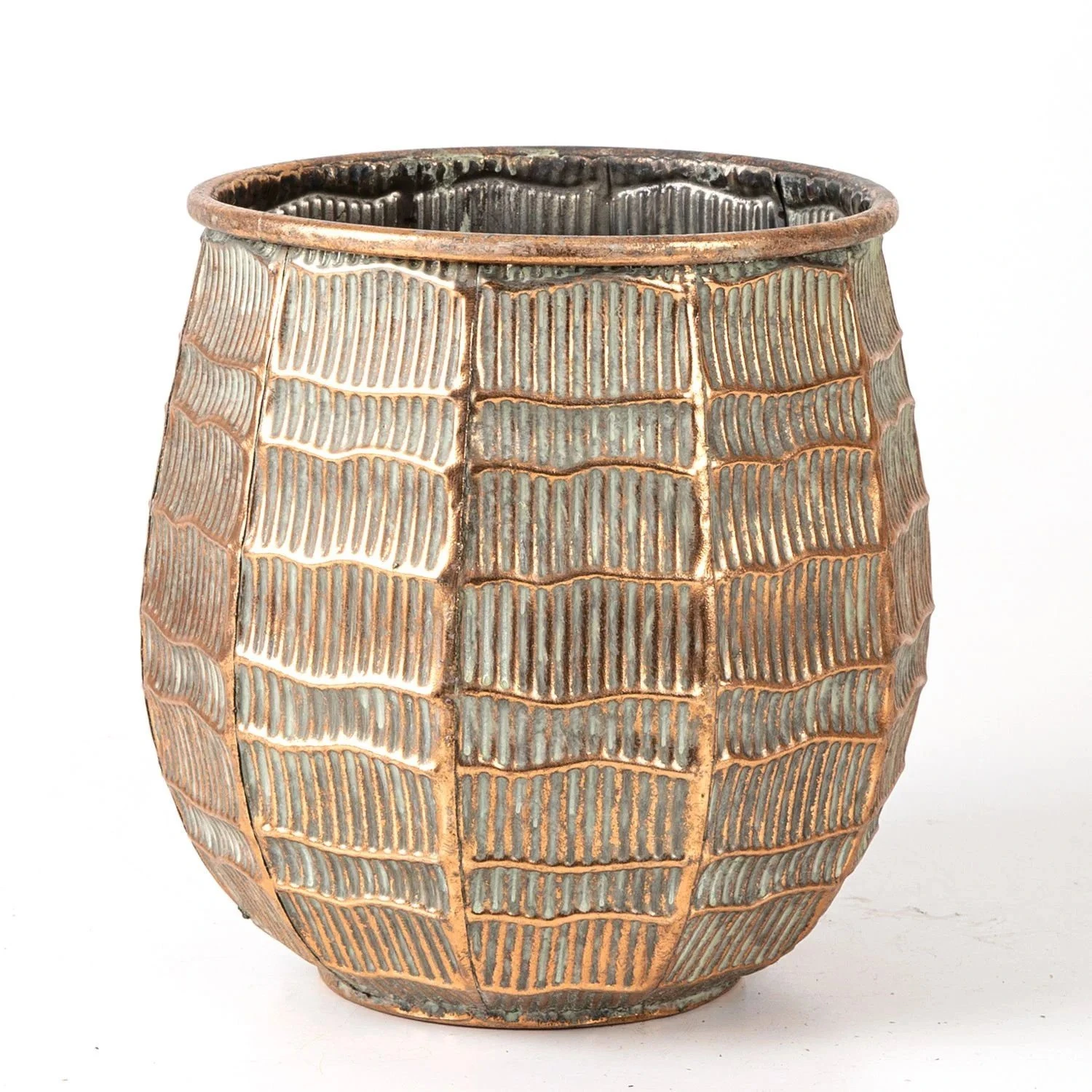 Saksı Metal 24x23x24cm Bakır-Eskiteme Gri