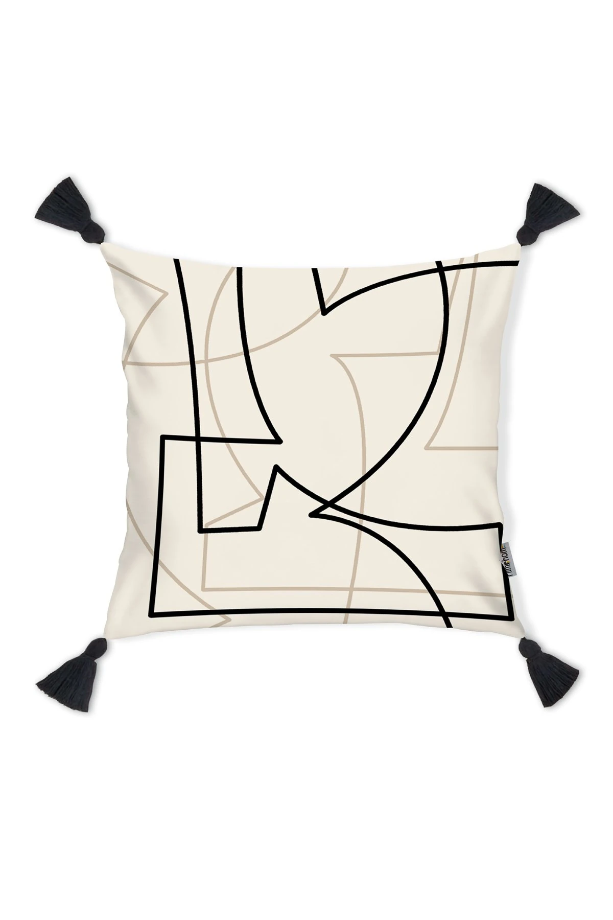 Kırlent Kılıfı Püsküllü Siyah Beyaz Desen 43x43cm