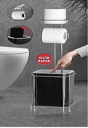 WC Kağıtlık & Çöp Bidonu Kare Krom-sİYAH
