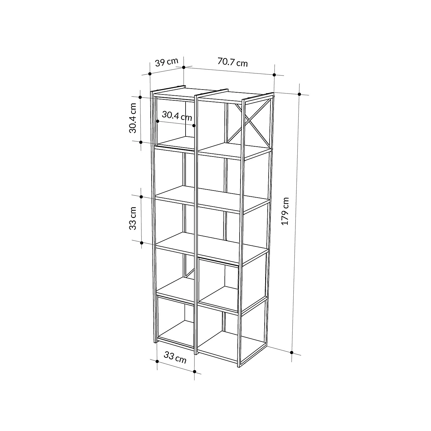 Kitaplık Midi Vale 2 li  İpek Siyah-Safir Meşe