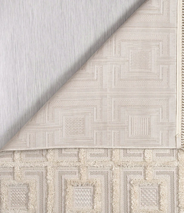 Bukle Halı Kare Desen Krem 100x300